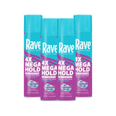 rave front packaging shows unscented aerosol, clear branding and benefit