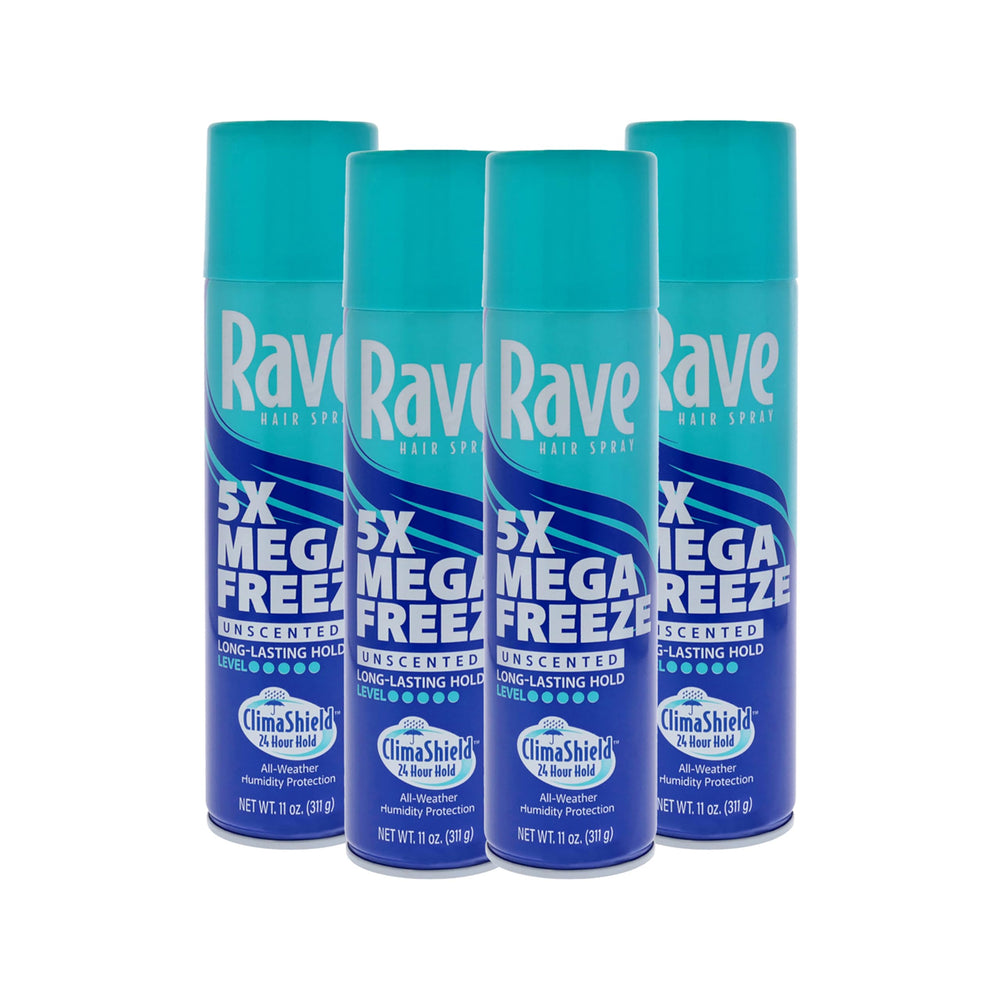 rave front packaging showing unscented extreme hold benefit