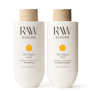 Raw Sugar front packaging showing both Mighty Curl bottles and benefits