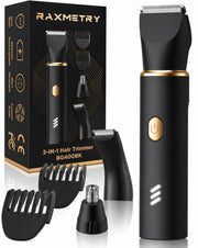 RAXMETRY front view of trimmer showing sleek black body and controls for precise grooming