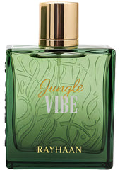 RAYHAAN deep-green front bottle showing label and elegant jungle vibe design for instant visual appeal
