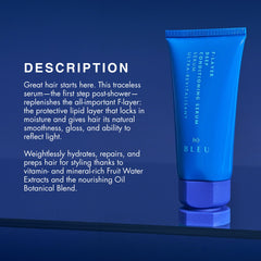 R+Co BLEU F‑Layer texture droplet highlighting lightweight, non‑greasy finish