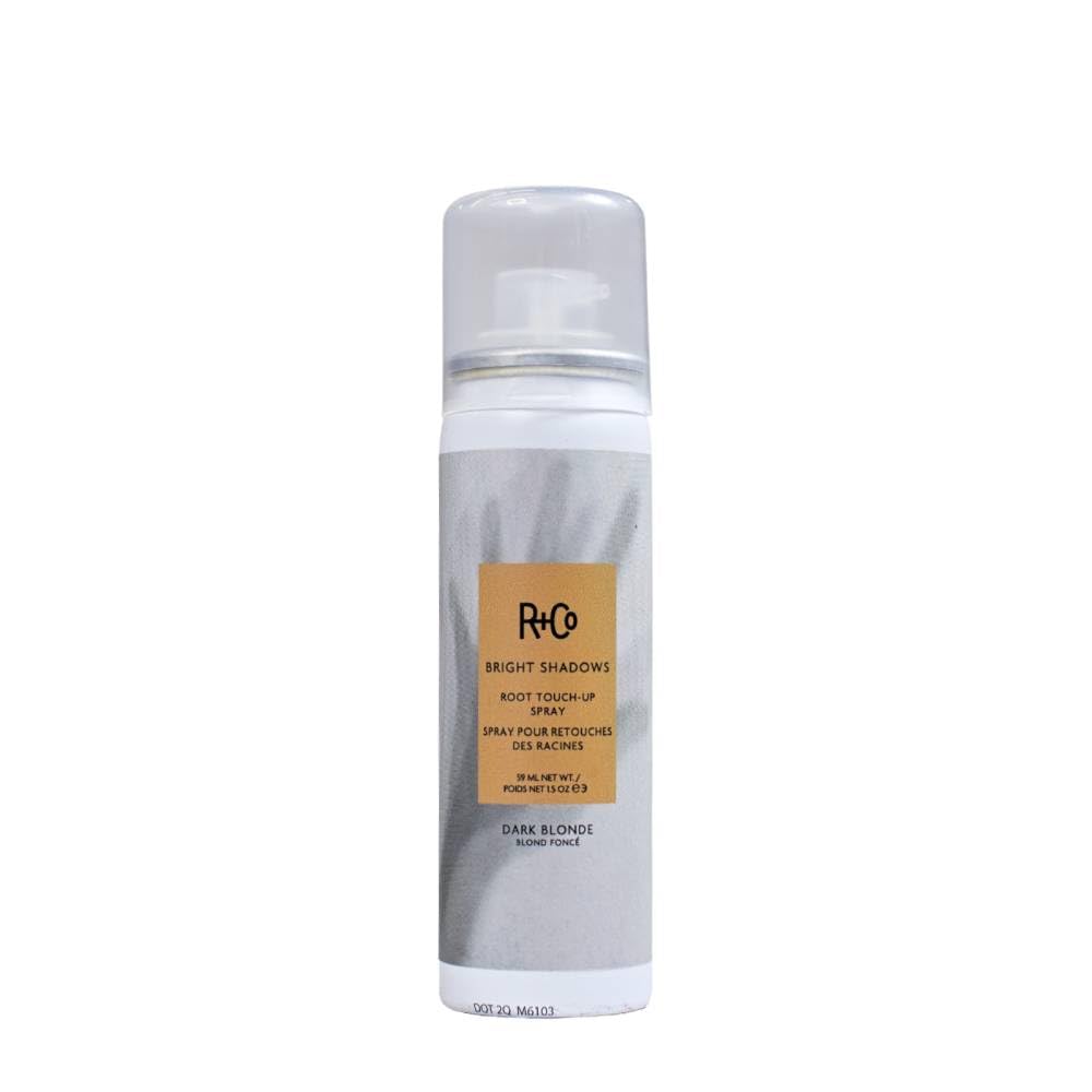 R+Co Bright Shadows spray front packaging showing compact 1.5oz can, instant root coverage