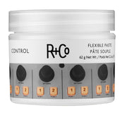 R+Co CONTROL paste front jar showing label and size benefit: clear product identity