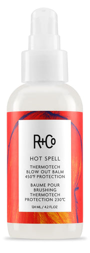 R+Co HOT SPELL front packaging showing bottle and label benefits