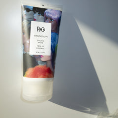 R+Co MANNEQUIN open jar texture showing matte paste for natural hold