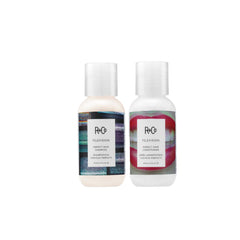 R+Co Television travel duo front packaging shows compact bottles and travel convenience