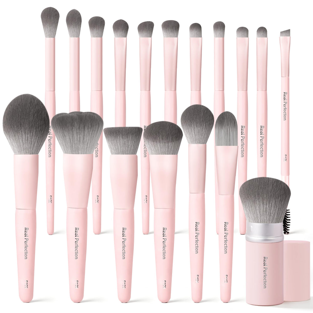 Real Perfection front packaging pink brush set showing full kit and benefits