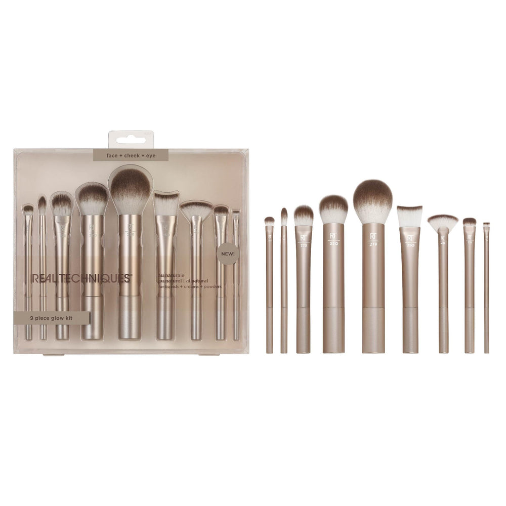Real Techniques front packaging showing all nine brushes and brand clarity