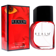 Man spraying Realm cologne on wrist illustrating easy application and fresh projection