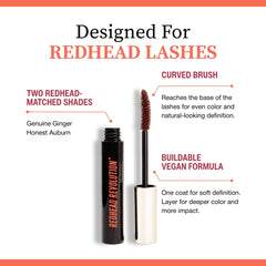 Redhead Revolution lash before and after demonstrating added volume and length