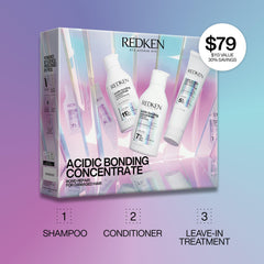 Redken bottle label detail highlighting Acidic Bonding Concentrate formula and ingredient focus
