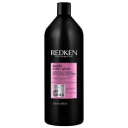 Redken bottle front view showing brand and glossy finish benefit