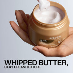 Redken All Soft applied to damp hair demonstrating easier detangling benefits
