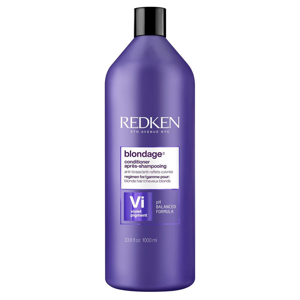 Redken Blondage front bottle showing brand and purple conditioner benefit