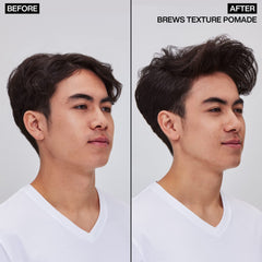 Redken Brews before and after textured style showing defined volume