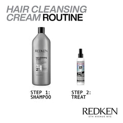 Redken shampoo lathering in hand to remove buildup and refresh hair benefit