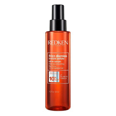 Redken bottle front view showing product branding and benefit for frizz control