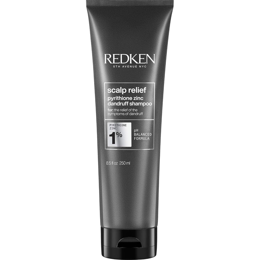 Redken bottle front packaging showing product and size, promotes scalp relief