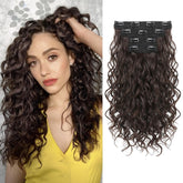 REECHO front view of 4PCS chocolate brown clip-in set showing natural finish and color benefit
