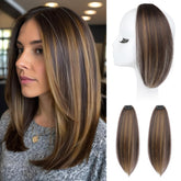 REECHO front view of two dark brown clip-in volumizers showing natural highlights and coverage benefit