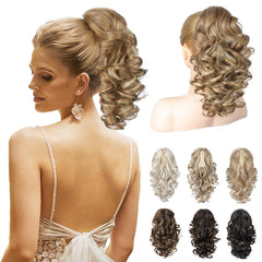 REECHO front view dark blonde claw ponytail showing full curl and instant volume