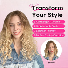 REECHO model wearing 16-inch extensions demonstrating added length and volume benefit