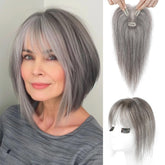 REECHO front view of dark gray topper showing natural blend and coverage
