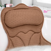REEZEIVI front view of brown bath pillow showing full shape and comfort benefits