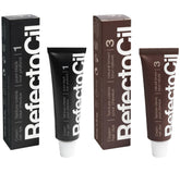 RefectoCil front packaging showing two cream tubes and clear shade labels for easy selection