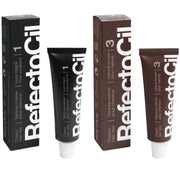RefectoCil front packaging showing two cream tubes and clear shade labels for easy selection