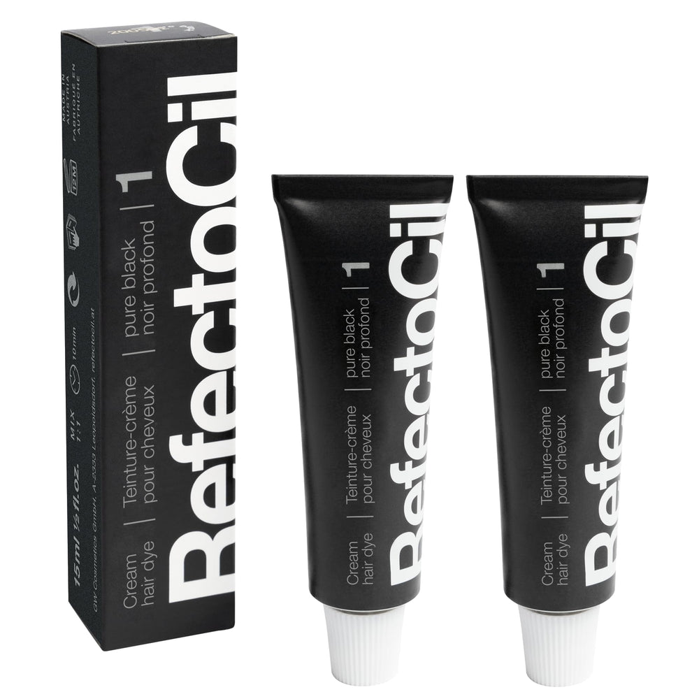 RefectoCil Pure Black front packaging showing rich black color and professional finish