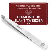 Regine Switzerland tweezers front view showing polished stainless steel, precise control