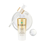 REJURAN ampoule front packaging showing compact travel bottle and label benefits