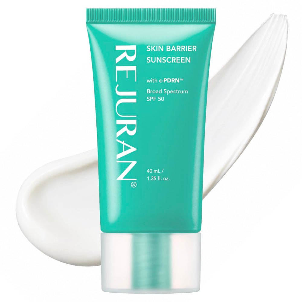 REJURAN front tube showing SPF 50 and compact travel size benefit