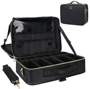 Relavel front view of large makeup case showing professional look and protection