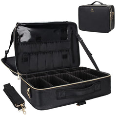 Relavel front view of large makeup case showing professional look and protection