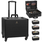 Relavel front view of rolling makeup case showing roomy exterior and mobility benefit