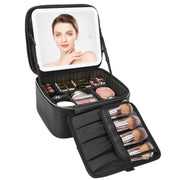 Relavel front view of travel makeup bag showing compact durable design and handle