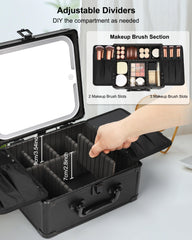 Relavel LED mirror close-up illuminated showing three-color light options for accurate makeup
