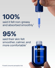 Remedy Science serum texture close-up showing lightweight finish for quick absorption