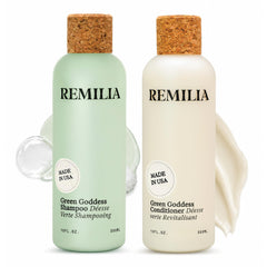 Remilia Hair front packaging showing shampoo and conditioner, clear product benefits