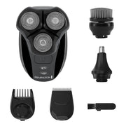 Remington Balder front view showing compact shaver and accessories for versatile grooming
