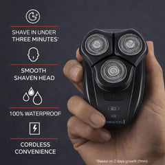Remington Balder closeup of three dual-track heads showing precise, fast shaving