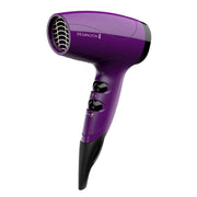 Remington compact hair dryer front view showing ergonomic shape and nozzle benefits