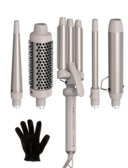 Remington front packaging of 5-in-1 curling wand set showing complete kit and benefits