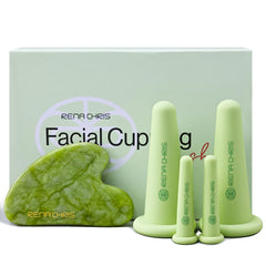 Rena Chris front packaging showing full cupping and gua sha kit for gift-ready presentation