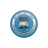 REUZEL Blue pomade front tin showing branding and compact size for travel
