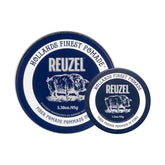 REUZEL front jar showing product and branding, clear view and strong hold benefit