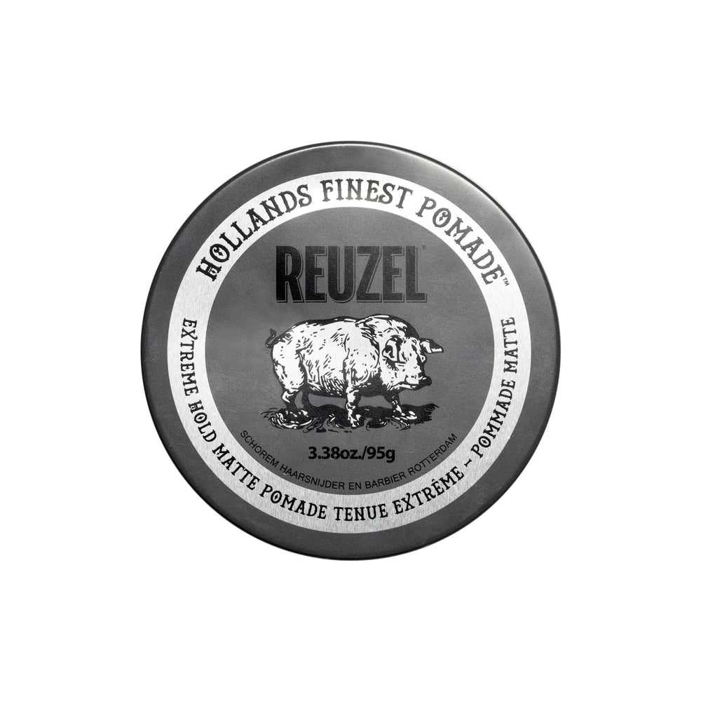 REUZEL jar front view showing compact design and product benefit of strong hold